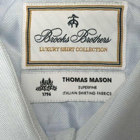 BROOKS BROTHERS  Luxury Collection Thomas Mason Blue Dress Shirt Size 15 - 32 - Picture 4 of 6